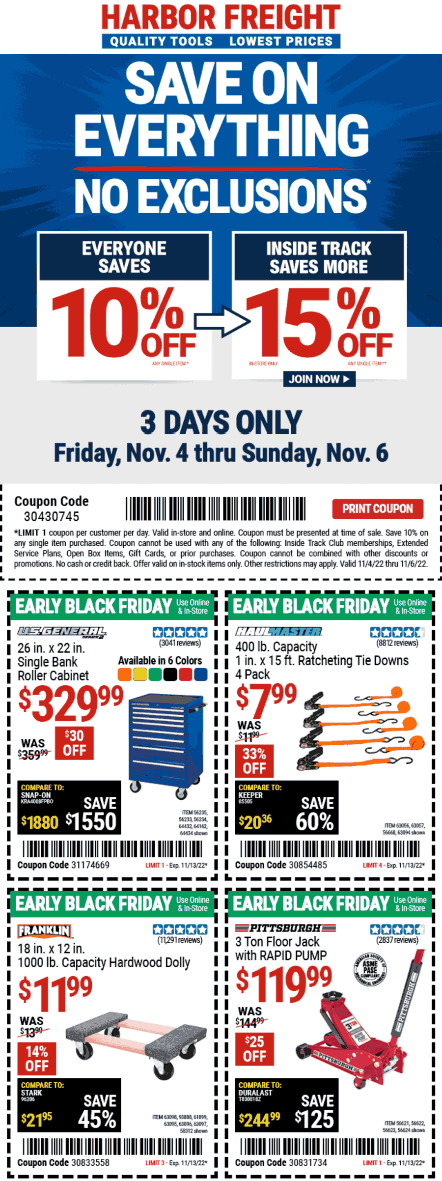 Harbor Freight stores Coupon  10% off everything at Harbor Freight Tools, or online via promo code 30430745 #harborfreight 