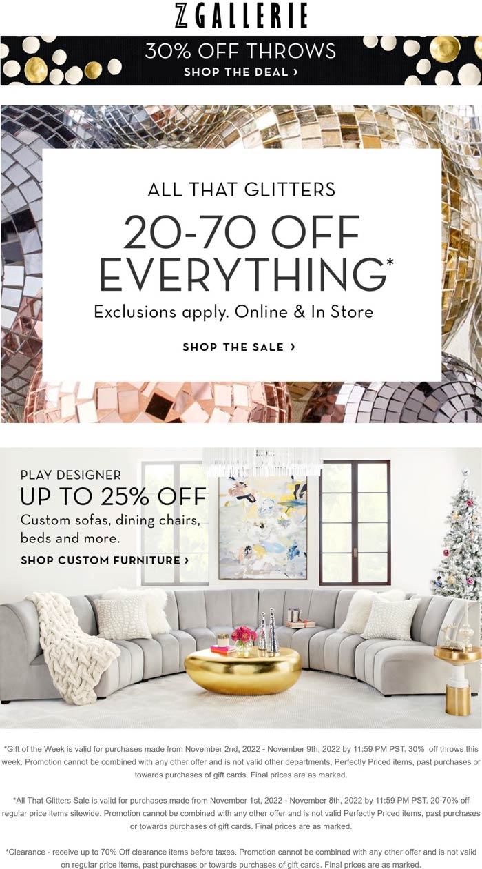 Z Gallerie coupons & promo code for July 2025