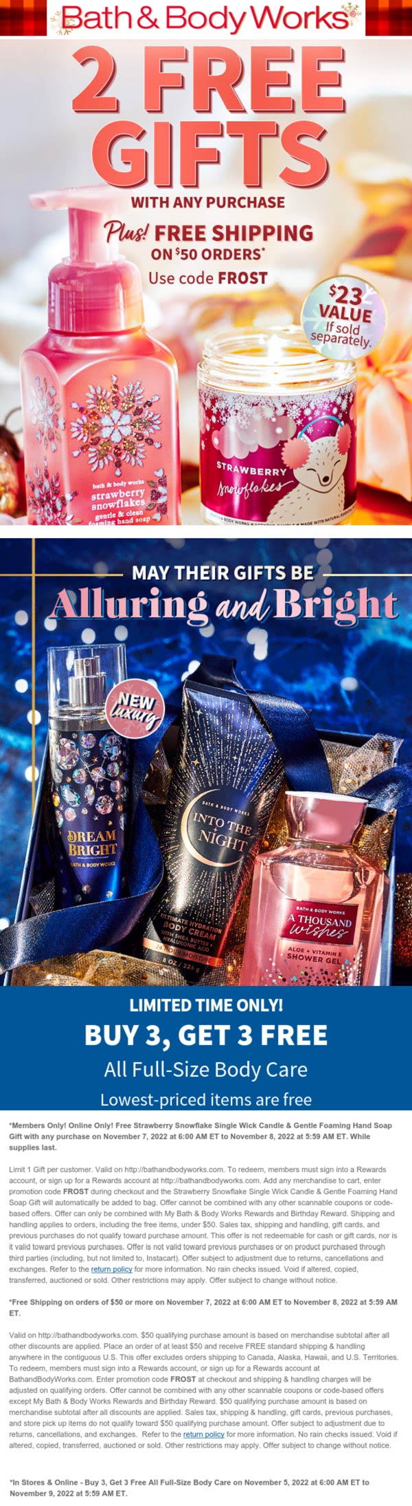 Bath & Body Works stores Coupon  6-for-3 on body care & more online today at Bath & Body Works #bathbodyworks 