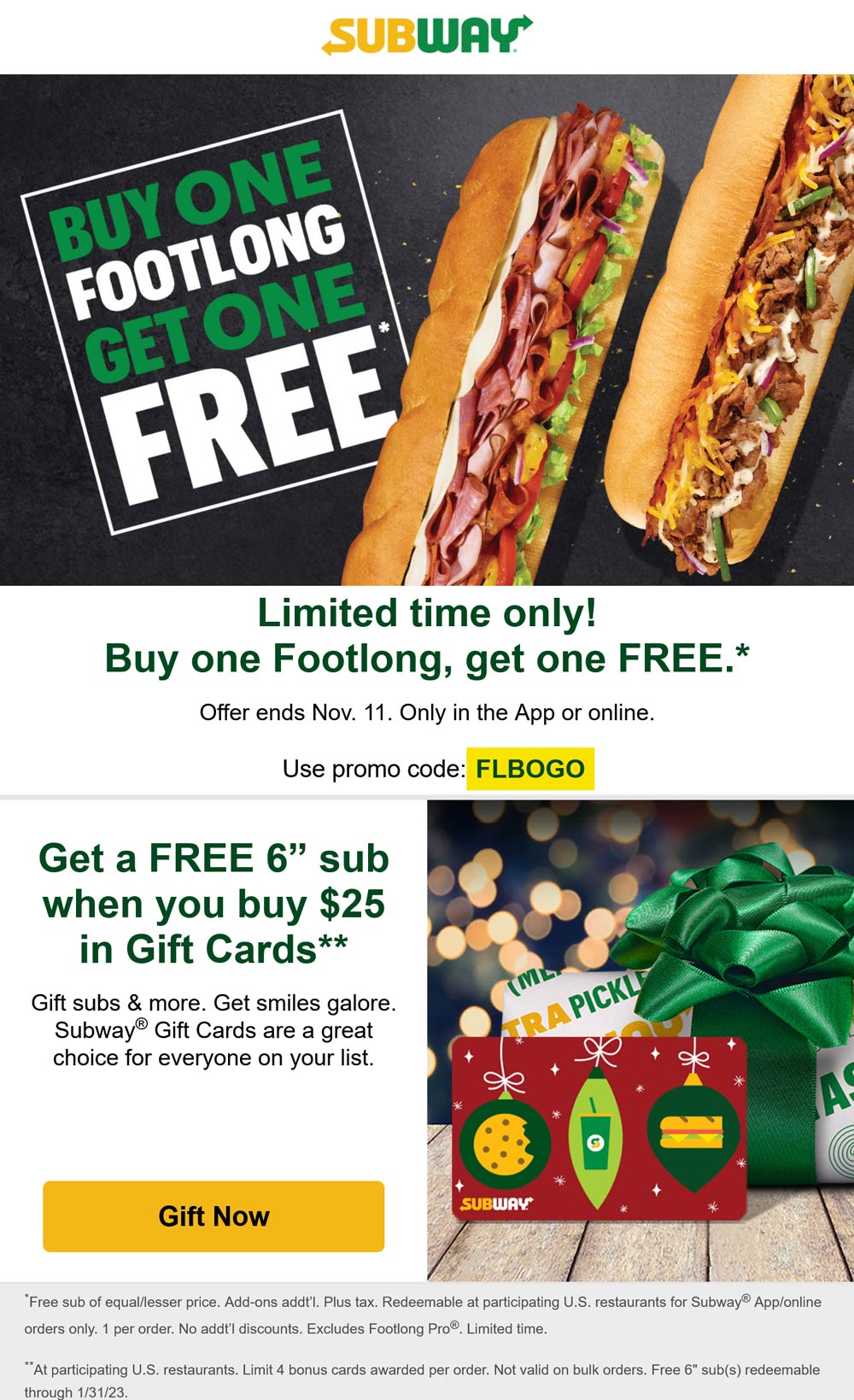 Subway coupons & promo code for [November 2022]