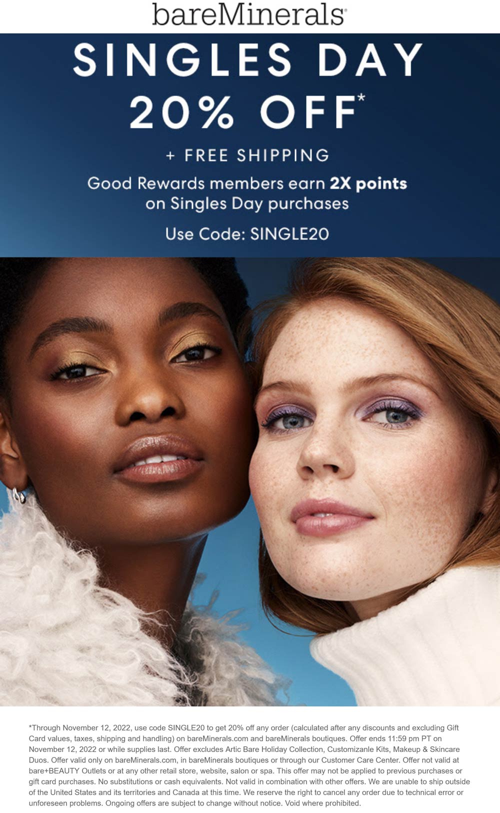bareMinerals stores Coupon  20% off at bareMinerals, or online via promo code SINGLE20 #bareminerals 