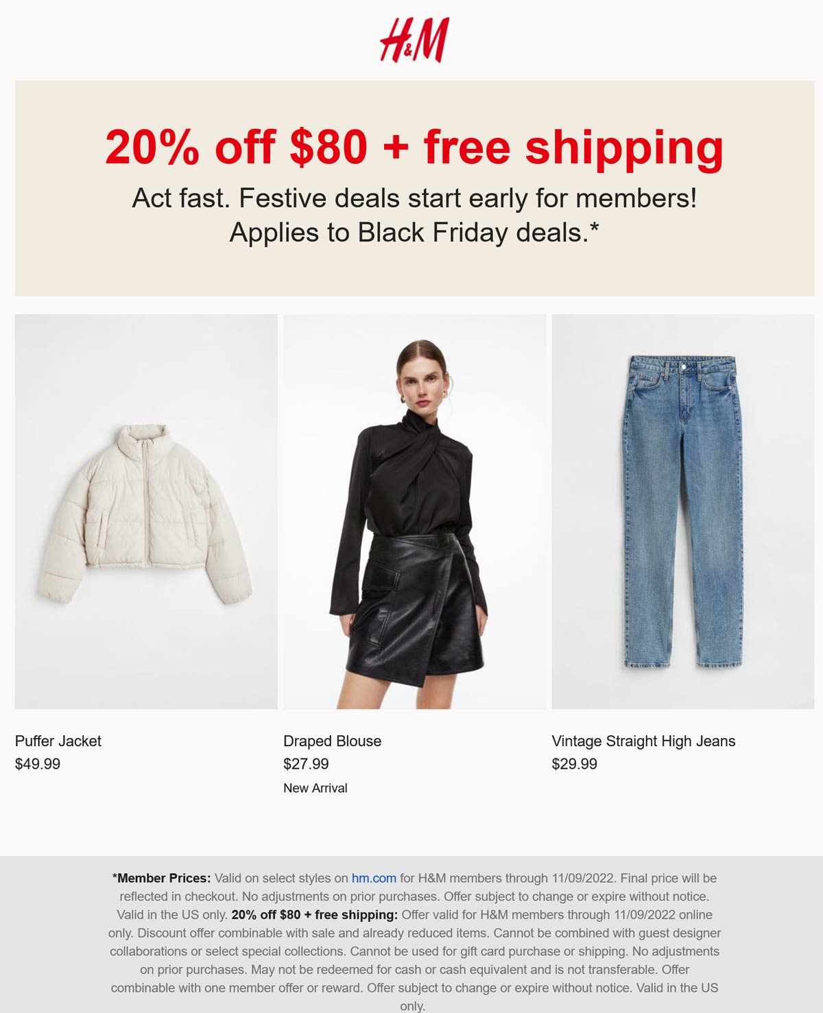 H&M stores Coupon  20% off $80 online today at H&M #hm 