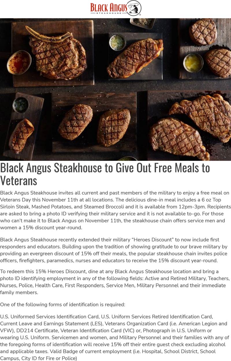 Black Angus restaurants Coupon  Veterans score free meals today at Black Angus steakhouse #blackangus 