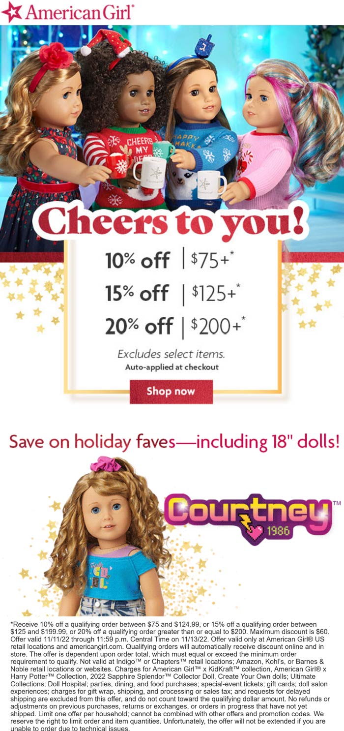 American Girl stores Coupon  10-20% off $75+ at American Girl doll #americangirl 