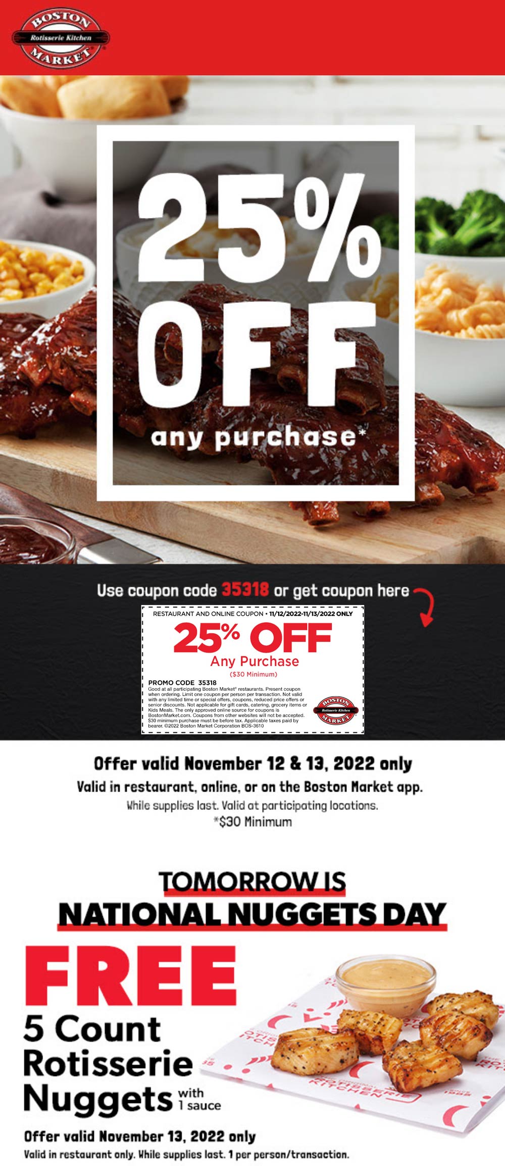 Boston Market restaurants Coupon  25% off + free grilled chicken nuggets at Boston Market #bostonmarket 