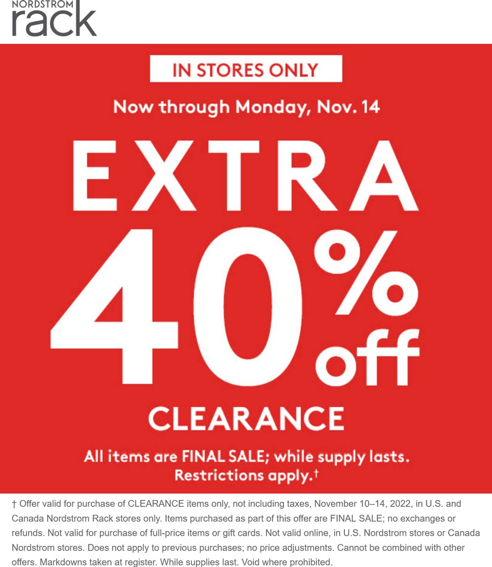 Nordstrom Rack stores Coupon  Extra 40% off clearance at Nordstrom Rack #nordstromrack 