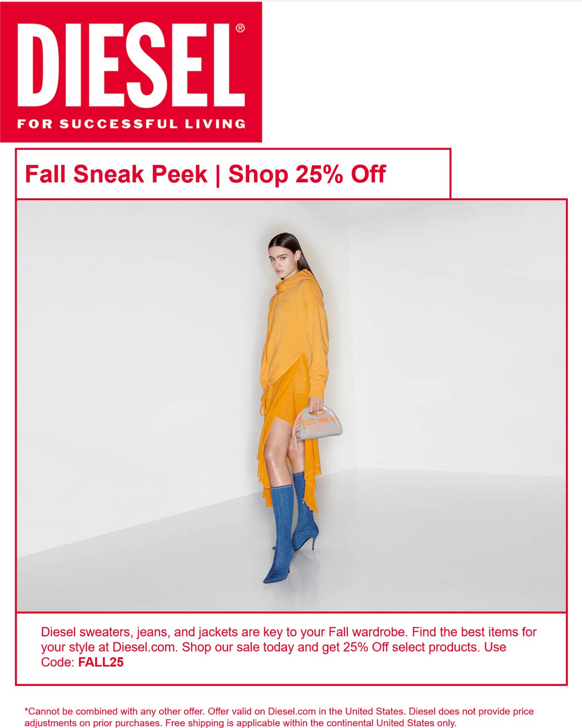 Diesel stores Coupon  25% off Fall styles online at Diesel via promo code FALL25 #diesel 