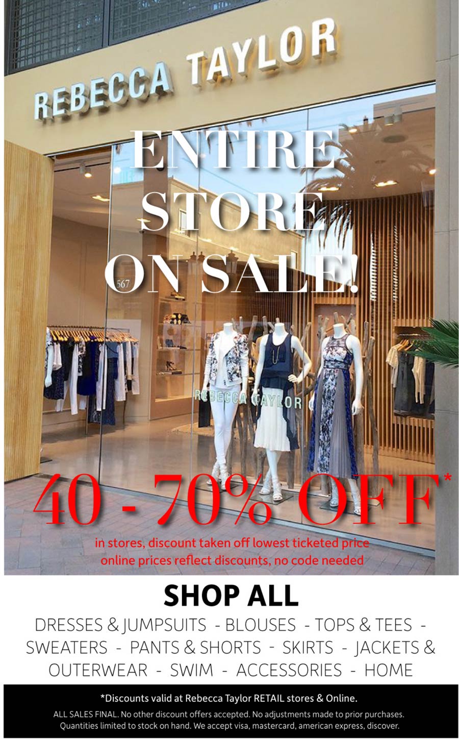 Rebecca Taylor stores Coupon  40-70% off everything at Rebecca Taylor, ditto online #rebeccataylor 