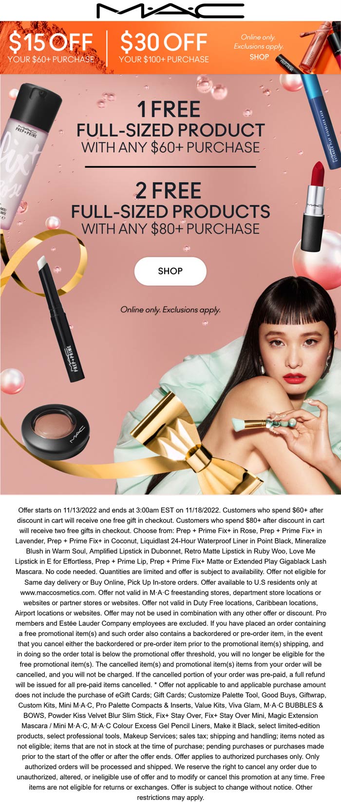 MAC stores Coupon  Free full sized products on $60+ & more online at MAC cosmetics #mac 