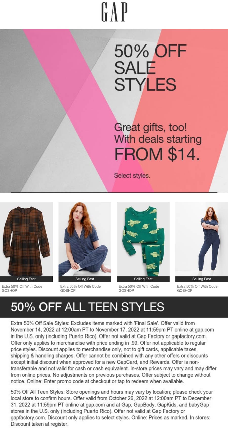 Gap stores Coupon  Extra 50% off teen & sale styles online at Gap #gap 