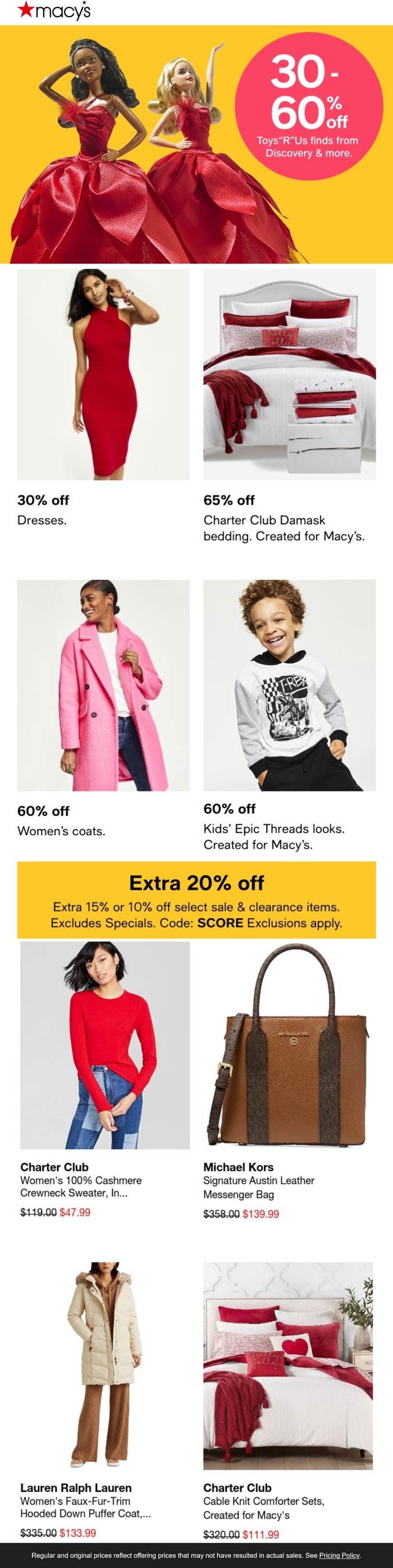 Macys stores Coupon  Extra 10-20% off at Macys, or online via promo code SCORE #macys 