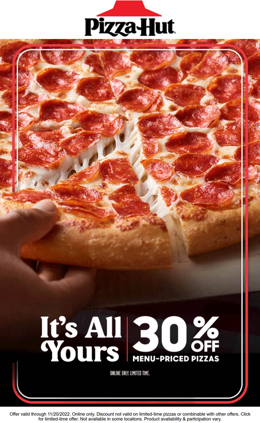Pizza Hut restaurants Coupon  30% off online at Pizza Hut #pizzahut 