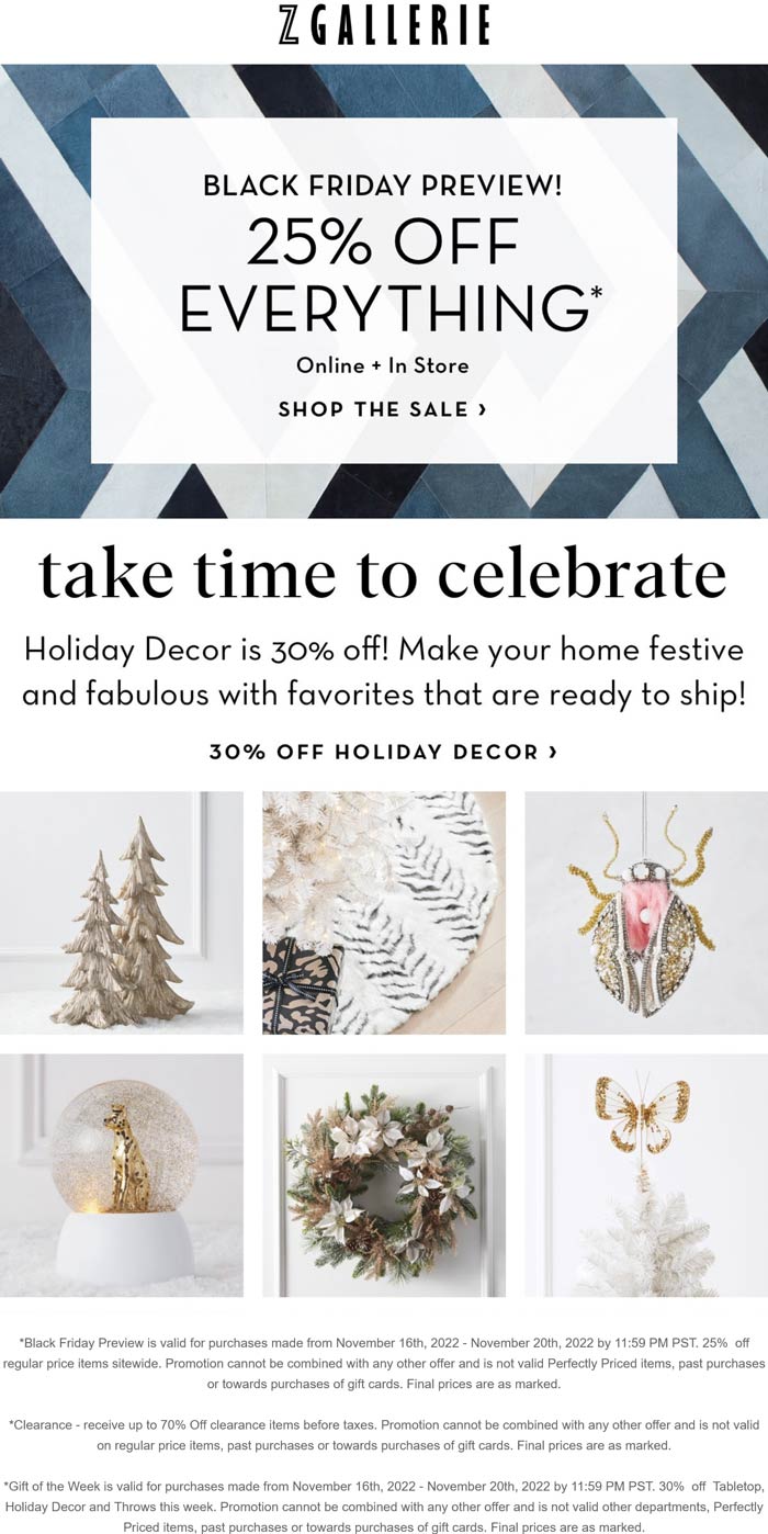 Z Gallerie stores Coupon  25% off everything & more at Z Gallerie, ditto online #zgallerie 