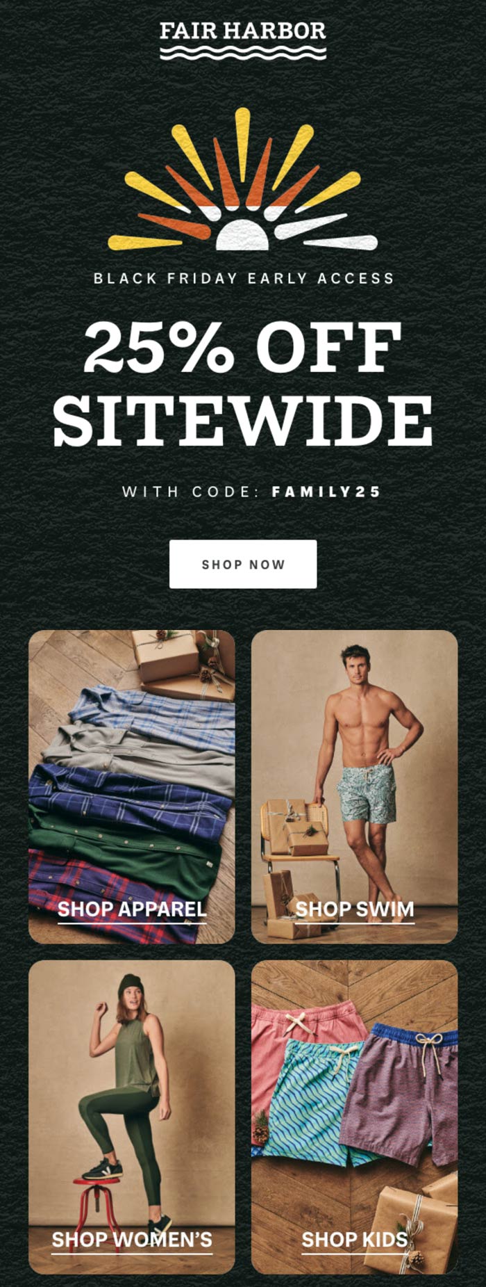 Fair Harbor stores Coupon  25% off everything online at Fair Harbor via promo code FAMILY25 #fairharbor 