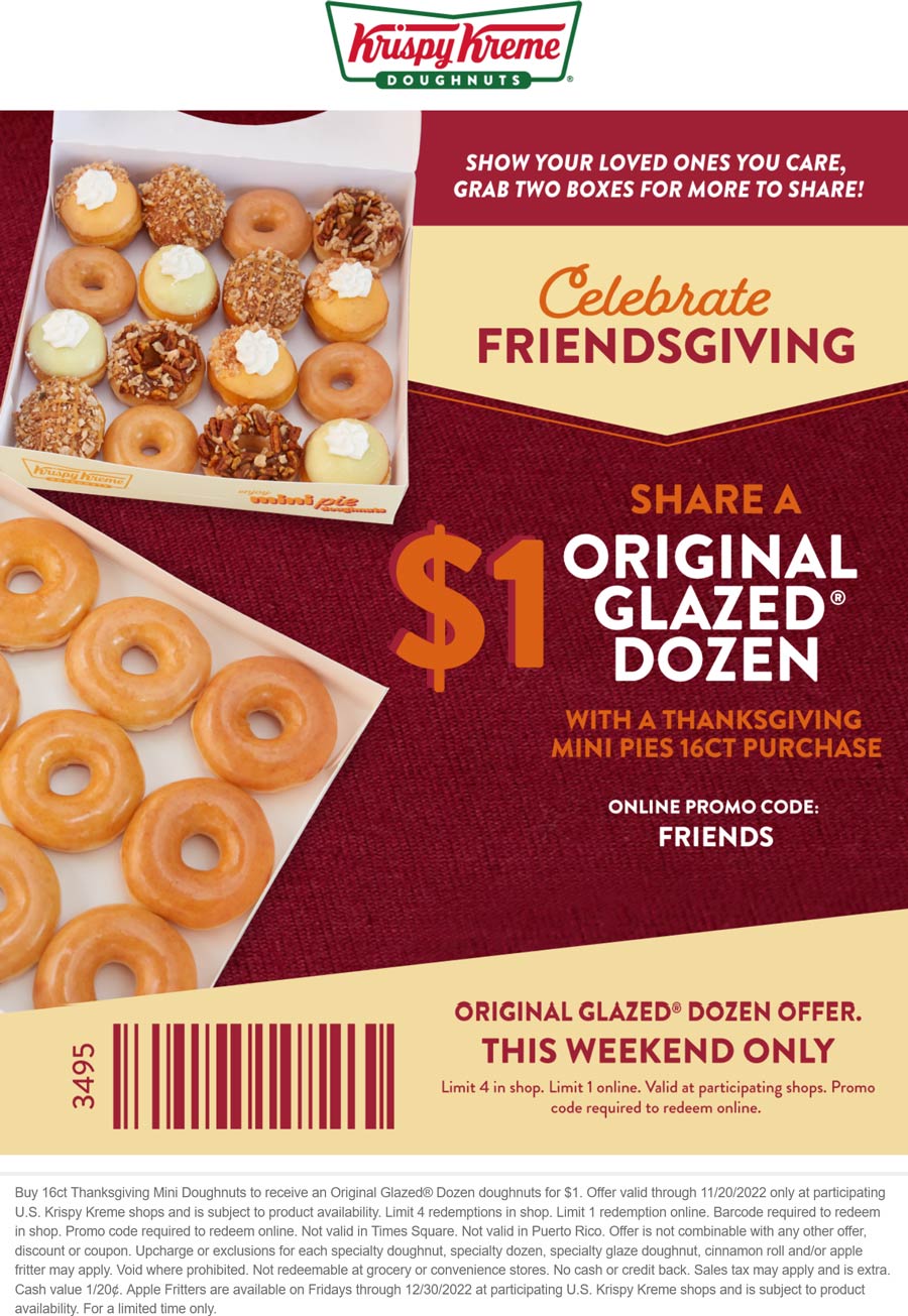 Krispy Kreme restaurants Coupon  Dozen glazed for $1 with your 16pk mini doughnuts at Krispy Kreme #krispykreme 