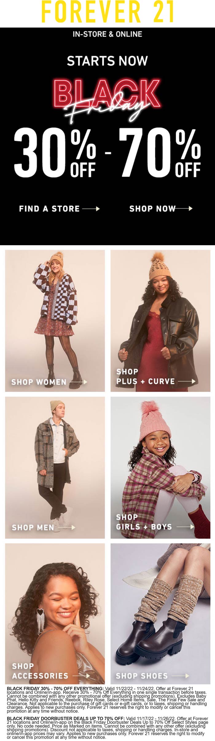 Forever 21 stores Coupon  30-70% off at Forever 21, ditto online #forever21 
