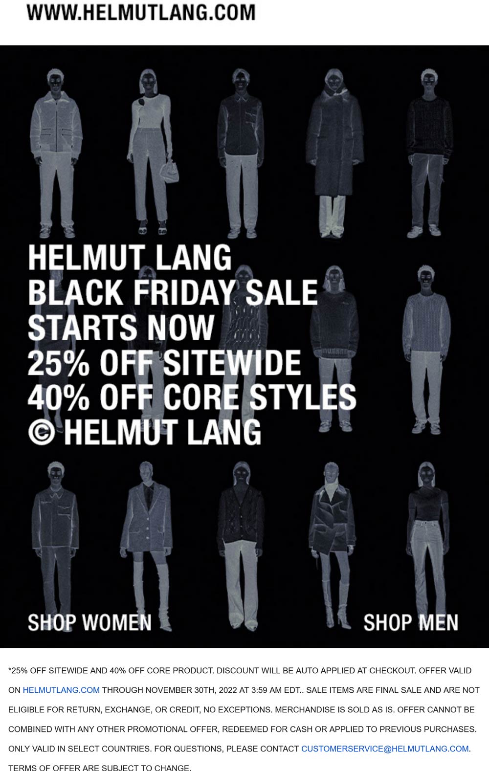 Helmut Lang stores Coupon  25-40% off everything at Helmut Lang, ditto online #helmutlang 