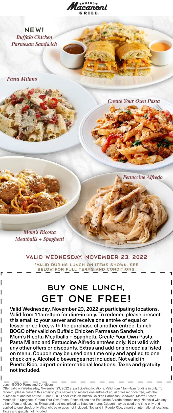 Second lunch free today at Macaroni Grill macaronigrill The Coupons App®