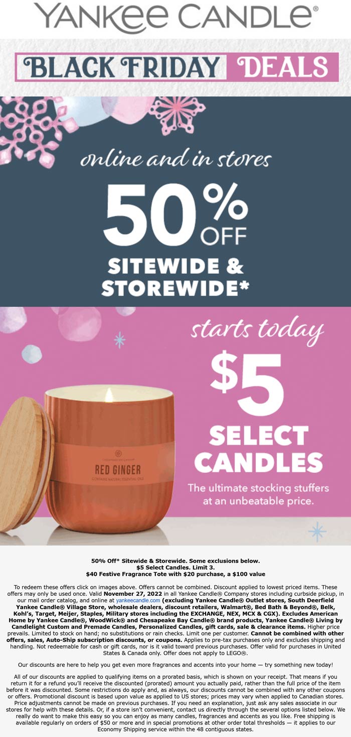 Yankee Candle stores Coupon  50% off everything at Yankee Candle, ditto online #yankeecandle 