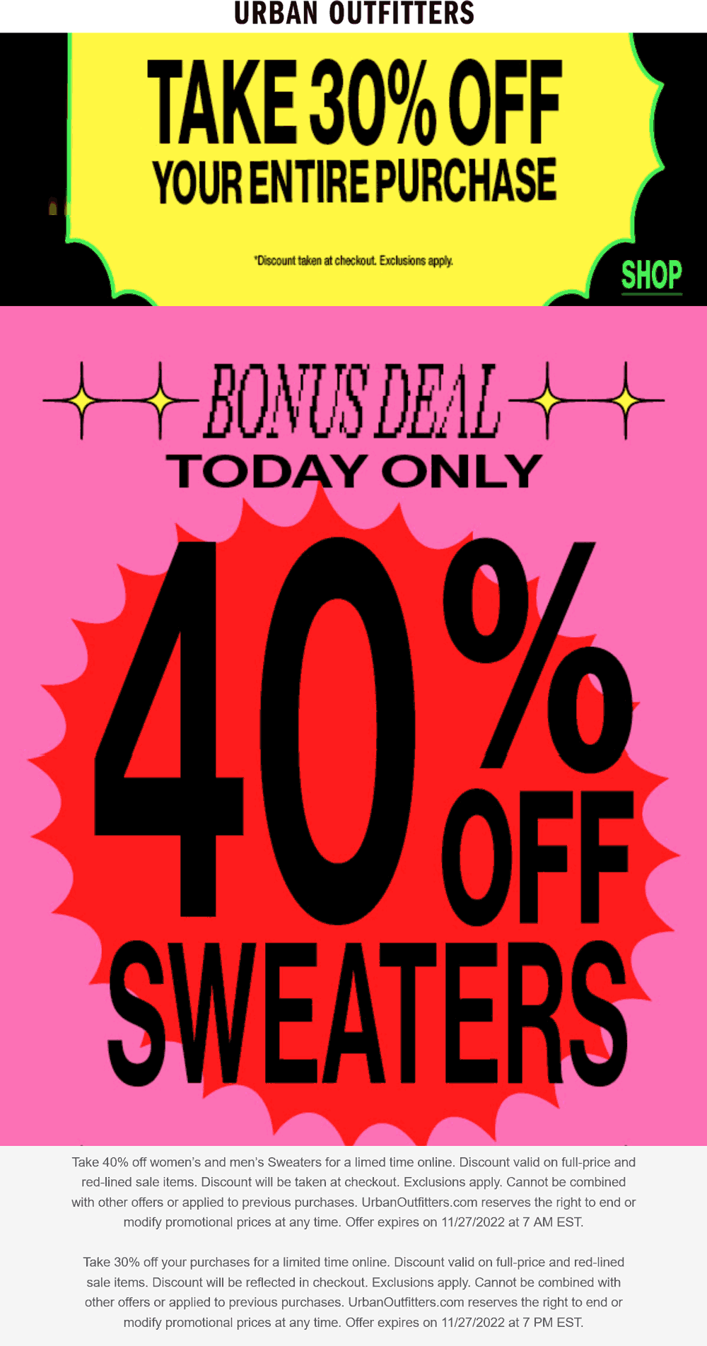 Urban Outfitters stores Coupon  30-40% off everything at Urban Outfitters #urbanoutfitters 