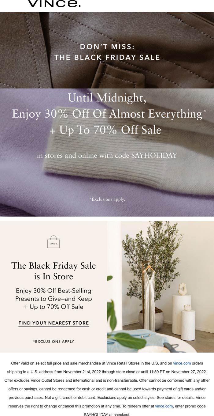 Vince coupons & promo code for July 2025