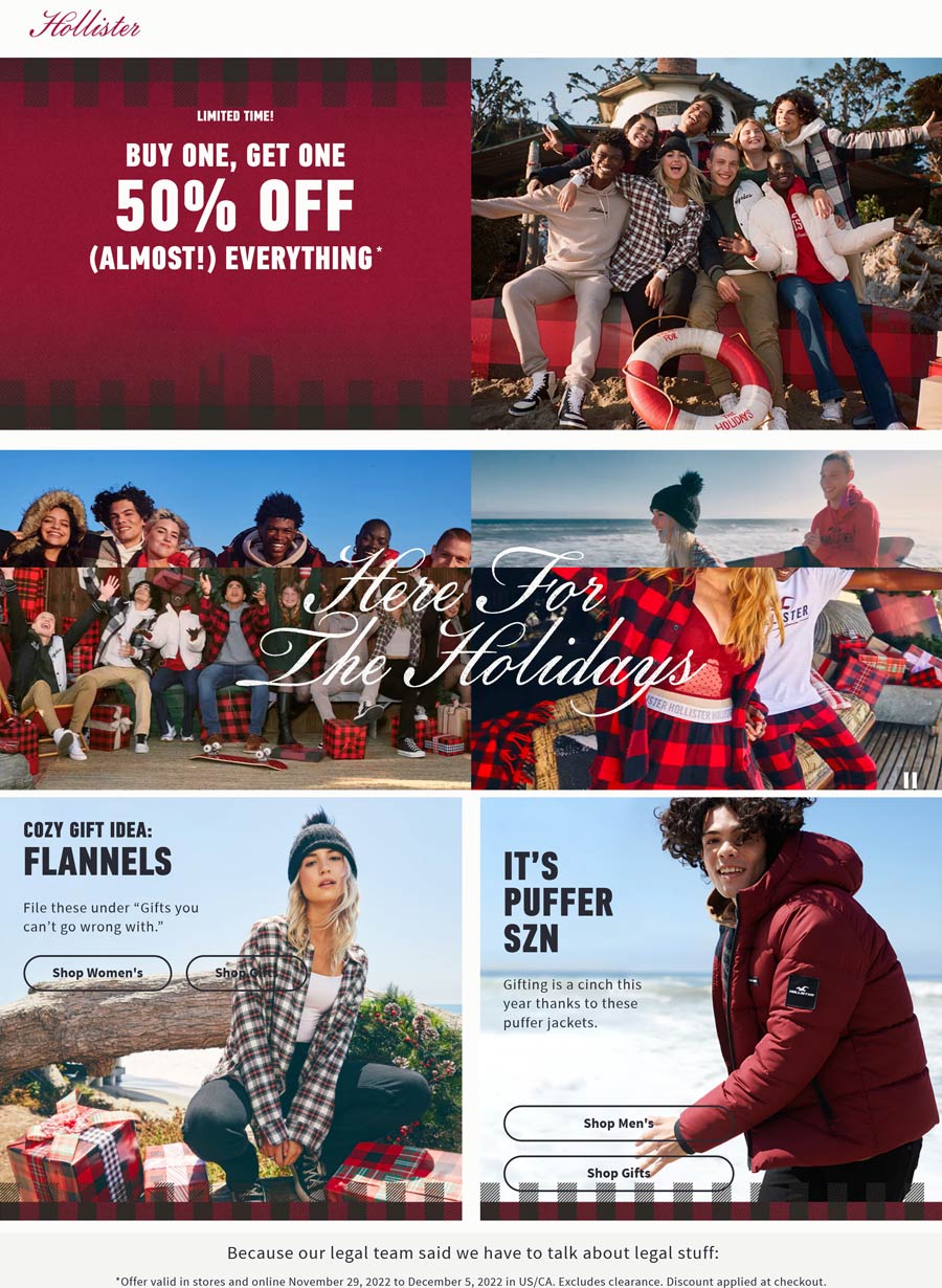 Hollister stores Coupon  Second item 50% off at Hollister, ditto online #hollister 