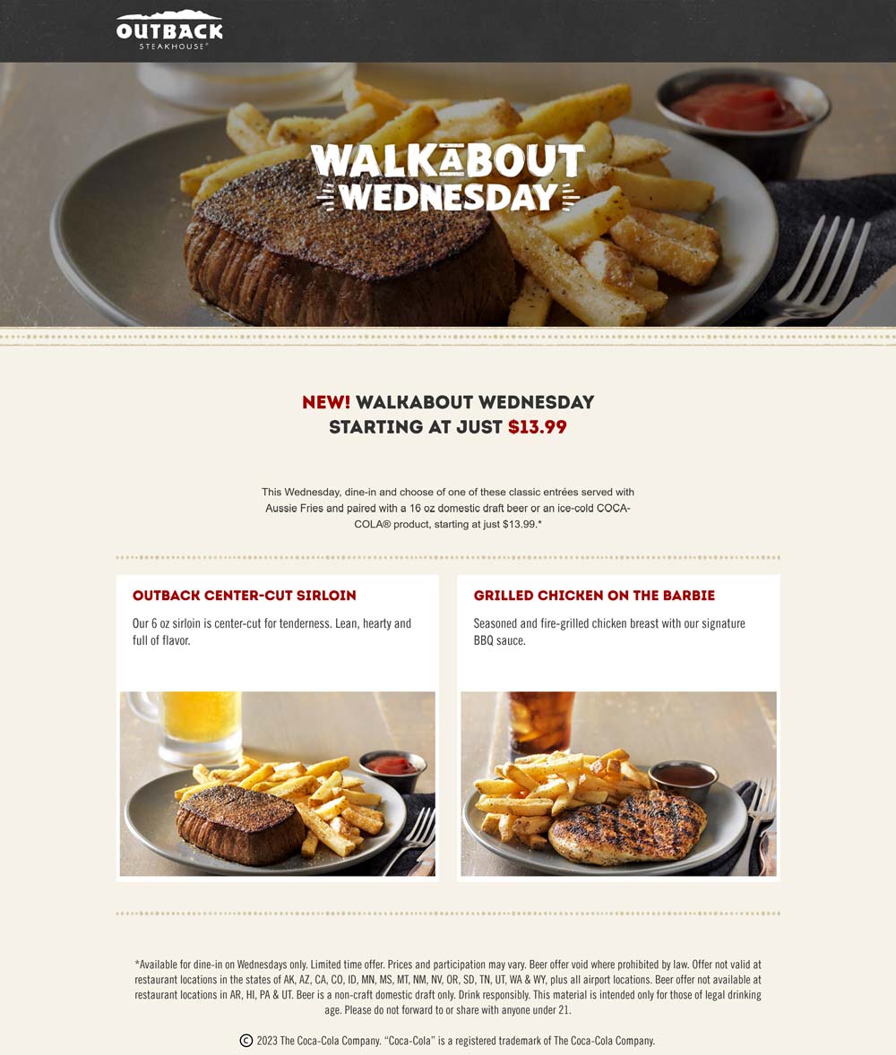 Outback Steakhouse December 2023 Coupons and Promo Codes 🛒