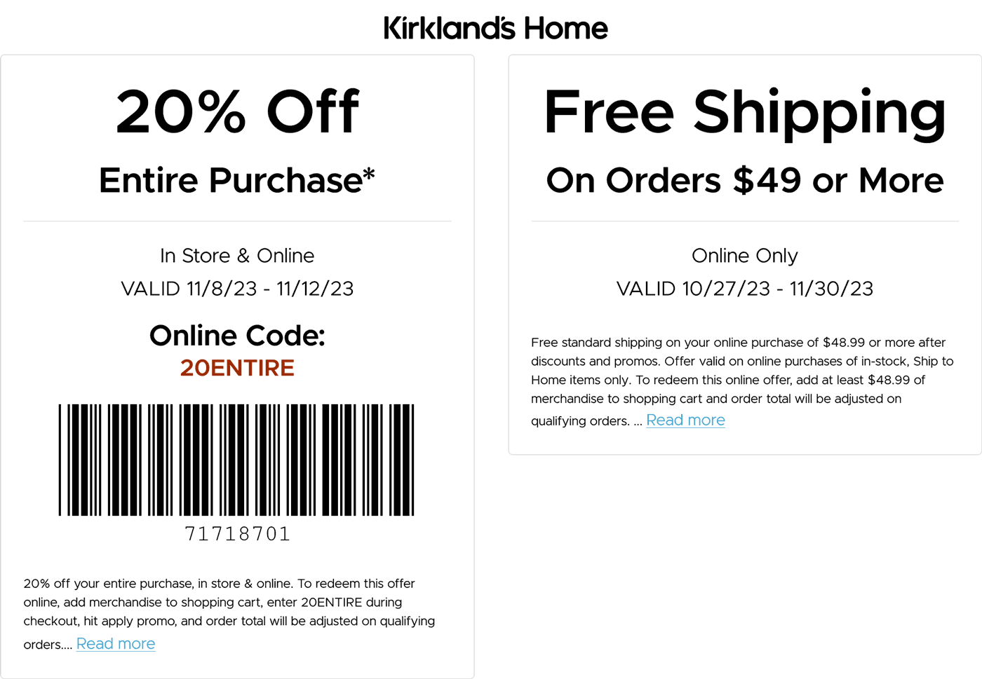 20% off everything at Kirklands, or online via promo code 20ENTIRE #kirklands