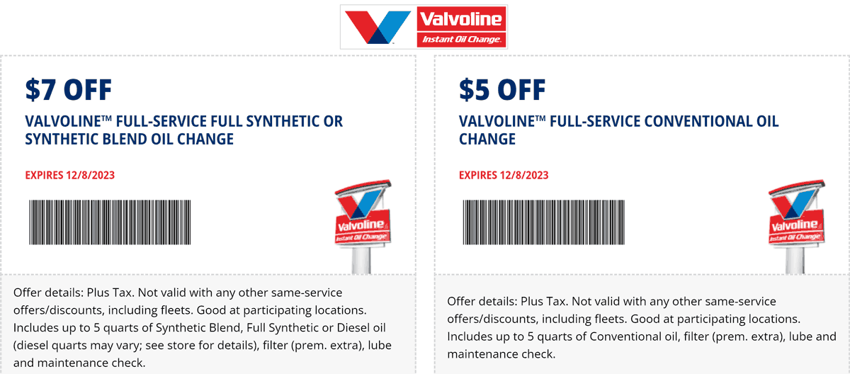 Valvoline stores Coupon  $5-$7 off a conventional or synthetic oil change at Valvoline #valvoline 