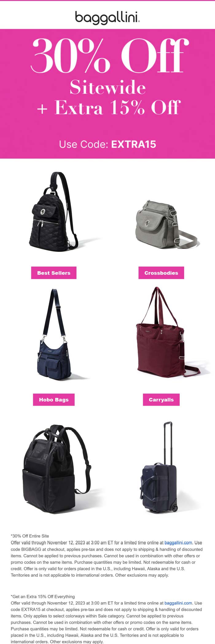 Baggalini stores Coupon  45% off at Baggalini via promo code EXTRA15 #baggalini 