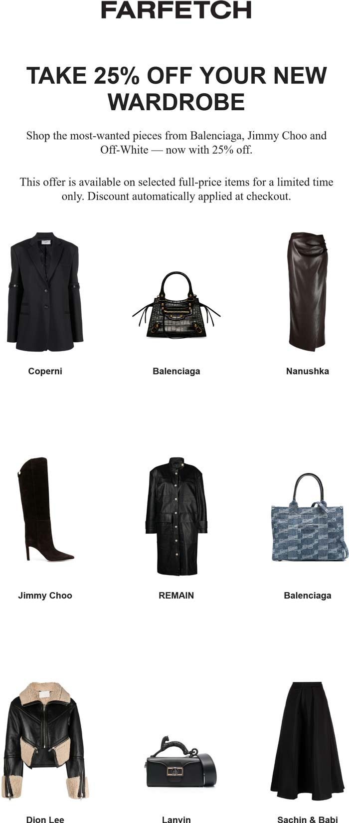 Farfetch stores Coupon  25% off Balenciaga, Jimmy Choo and Off-White at Farfetch #farfetch 