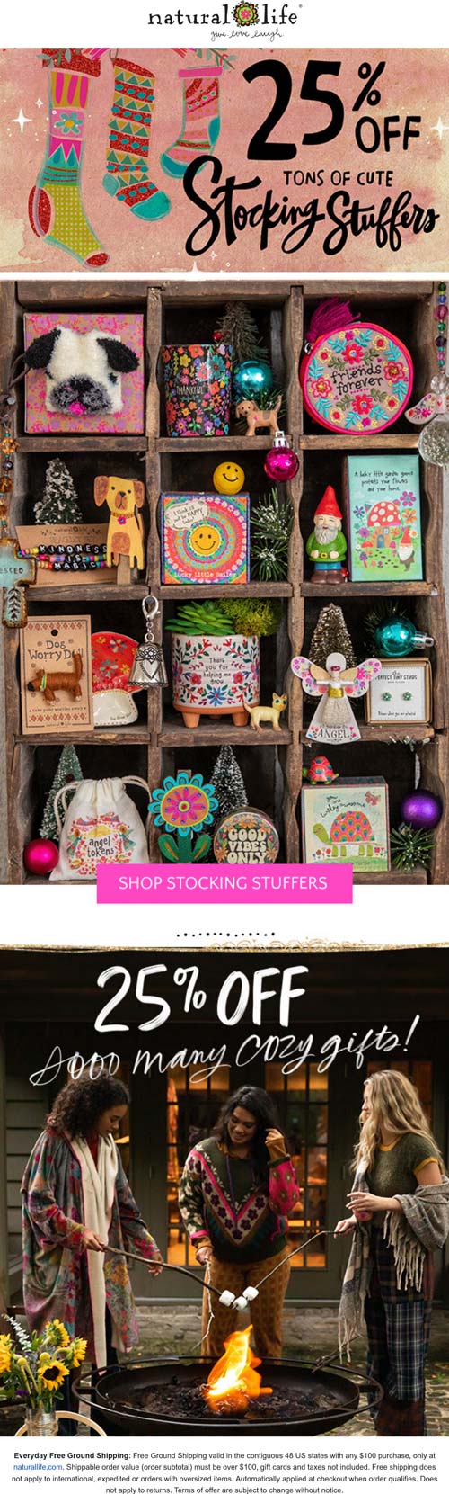 Natural Life stores Coupon  25% off stocking stuffers & cozy gifts at Natural Life #naturallife 