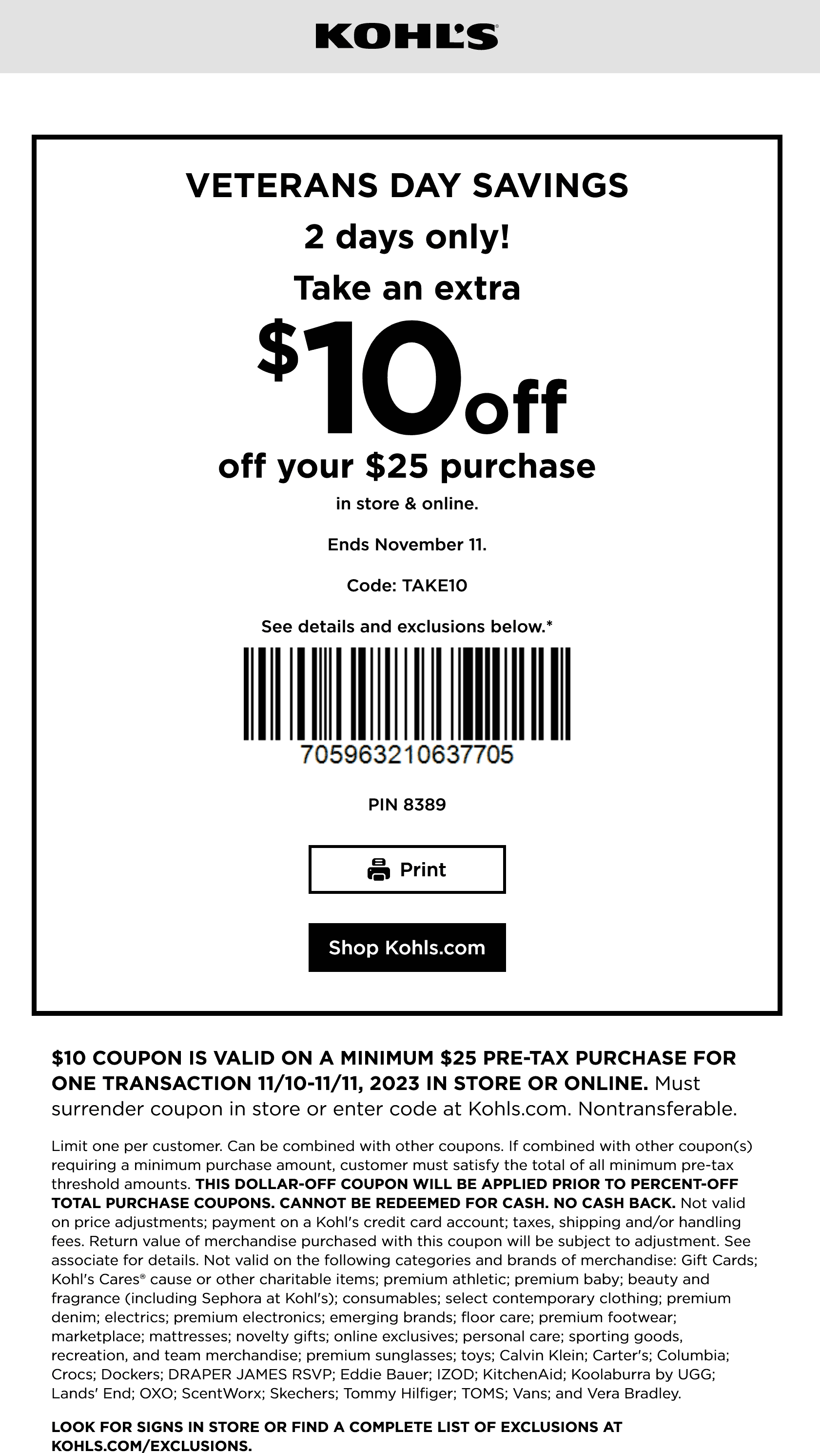 $10 off $25 today at Kohls, or online via promo code TAKE10 #kohls