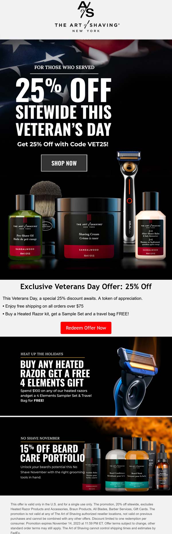 The Art of Shaving stores Coupon  25% off everything at The Art of Shaving via promo code VET25 #theartofshaving 