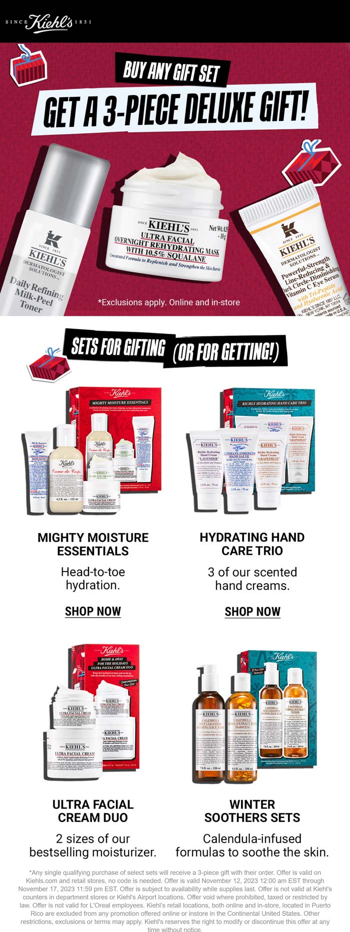 Free 3pc kit with any gift set purchase online at Kiehls #kiehls