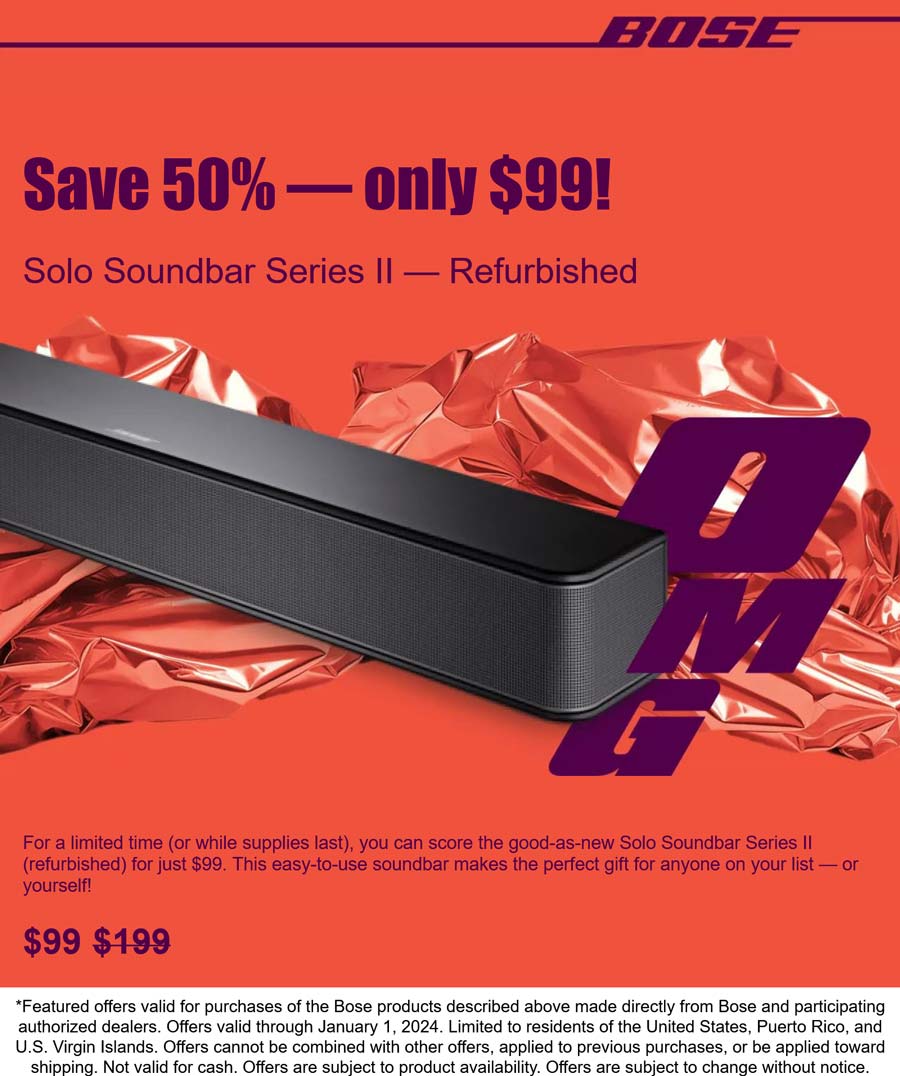 Bose stores Coupon  50% off Bose solo soundbar series II #bose 