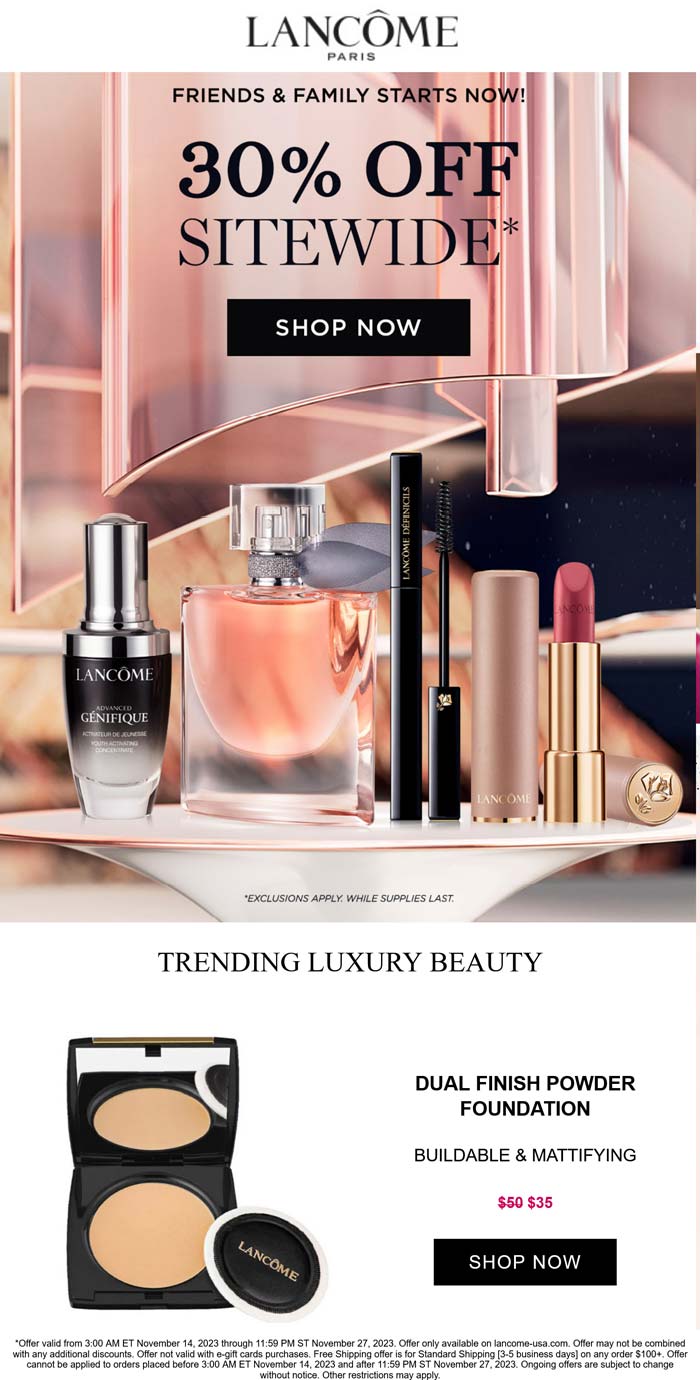 Lancome stores Coupon  30% off everything online at Lancome makeup #lancome 