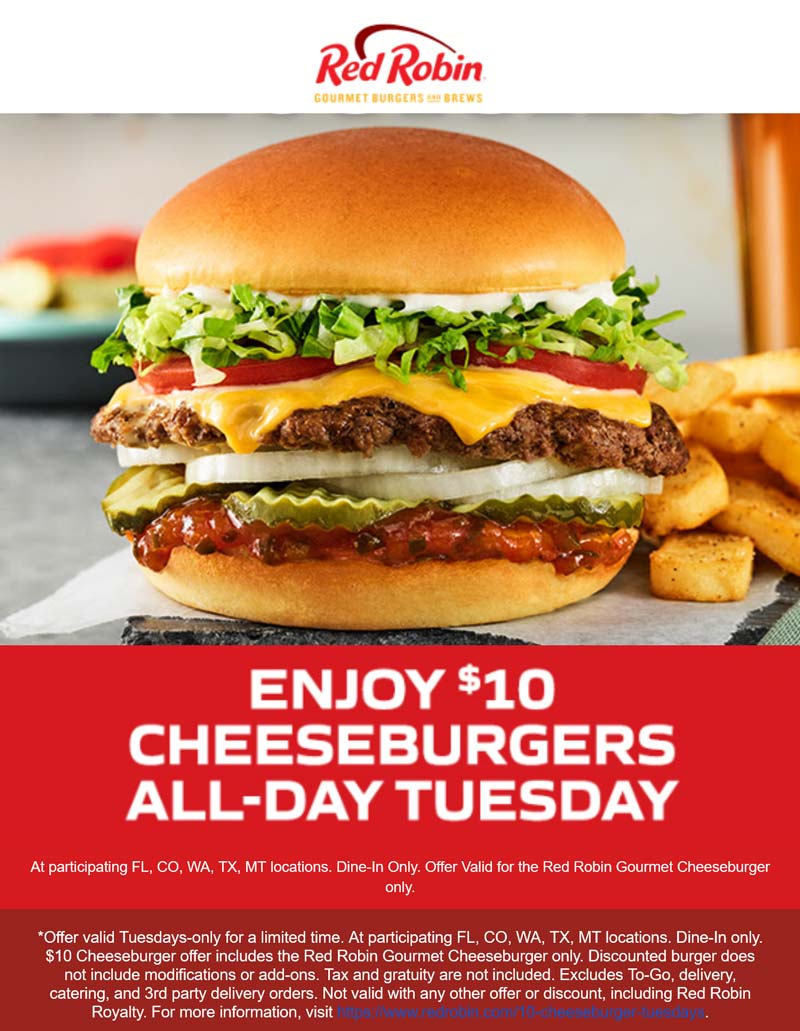 $10 cheeseburger today at Red Robin #redrobin