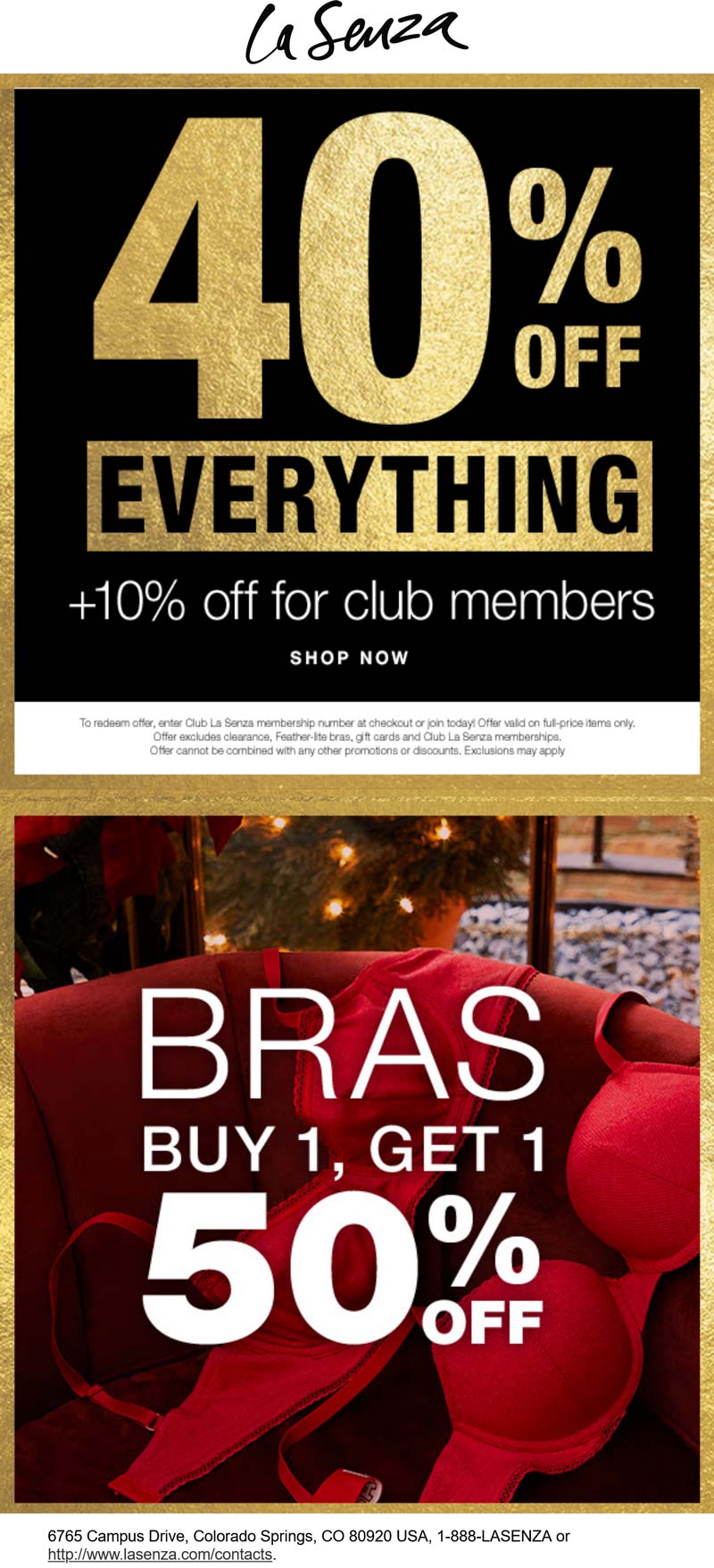 La Senza stores Coupon  40-50% off everything + second bra 50% off at La Senza #lasenza 