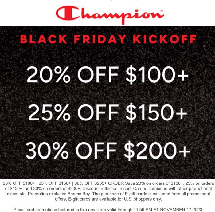 Champion stores Coupon  20-30% off $100+ today at Champion #champion 