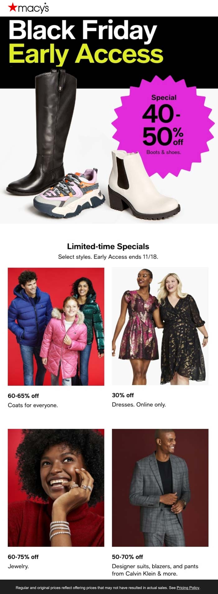 40-50% off shoes & boots, 60% off coats suits & jewelry today at Macys #macys