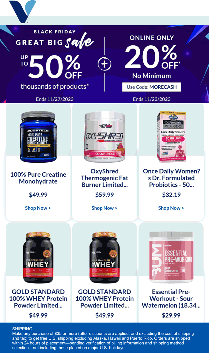 20% off online at The Vitamin Shoppe via promo code MORECASH #thevitaminshoppe