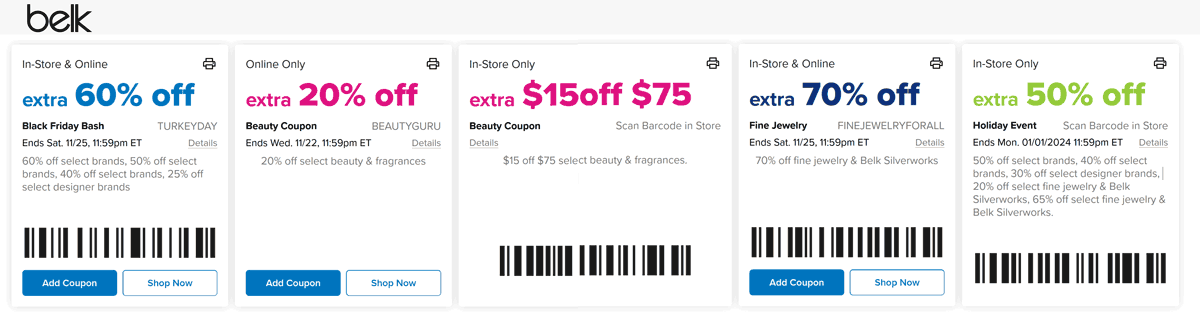 Belk stores Coupon  Extra 60% off & more at Belk, or online via promo code TURKEYDAY #belk 