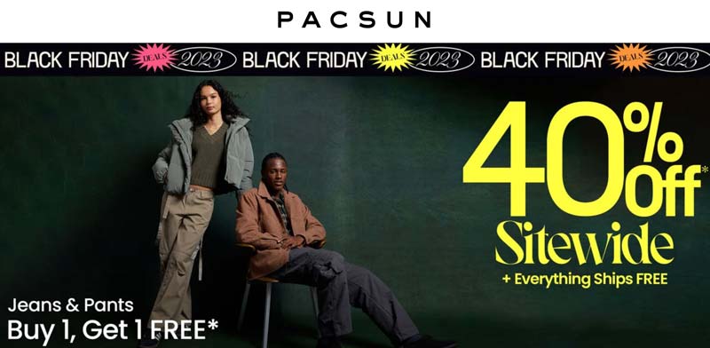 Pacsun stores Coupon  40% off everything + free shipping online at Pacsun #pacsun 