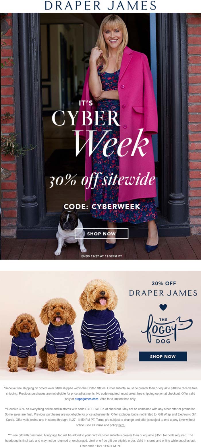 Draper James stores Coupon  30% off everything at Draper James via promo code CYBERWEEK #draperjames 