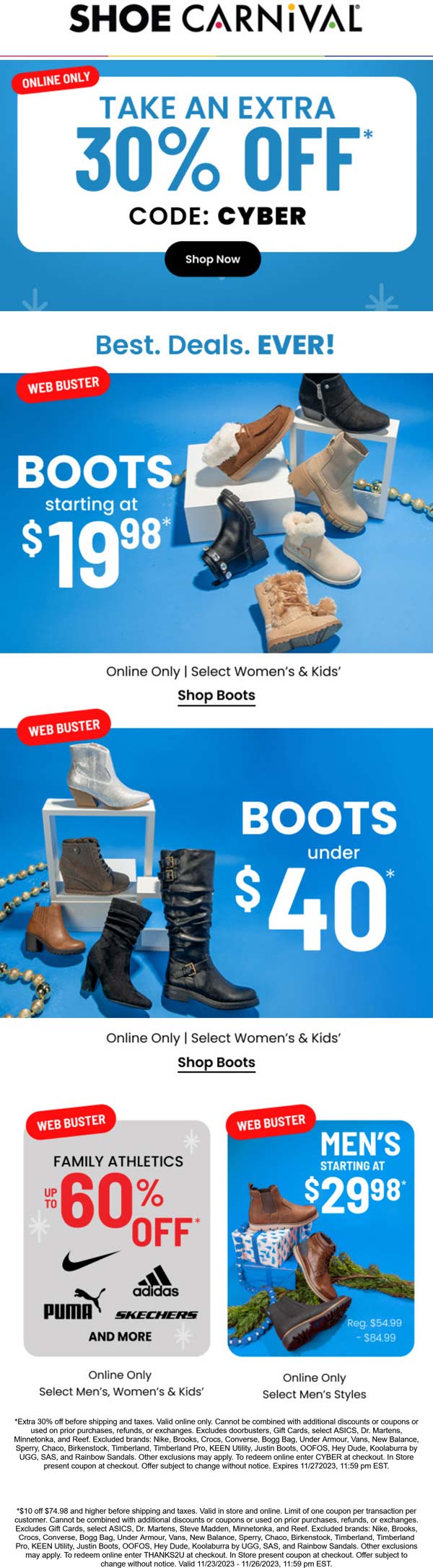 Shoe Carnival stores Coupon  30% off at Shoe Carnival via promo code CYBER #shoecarnival 
