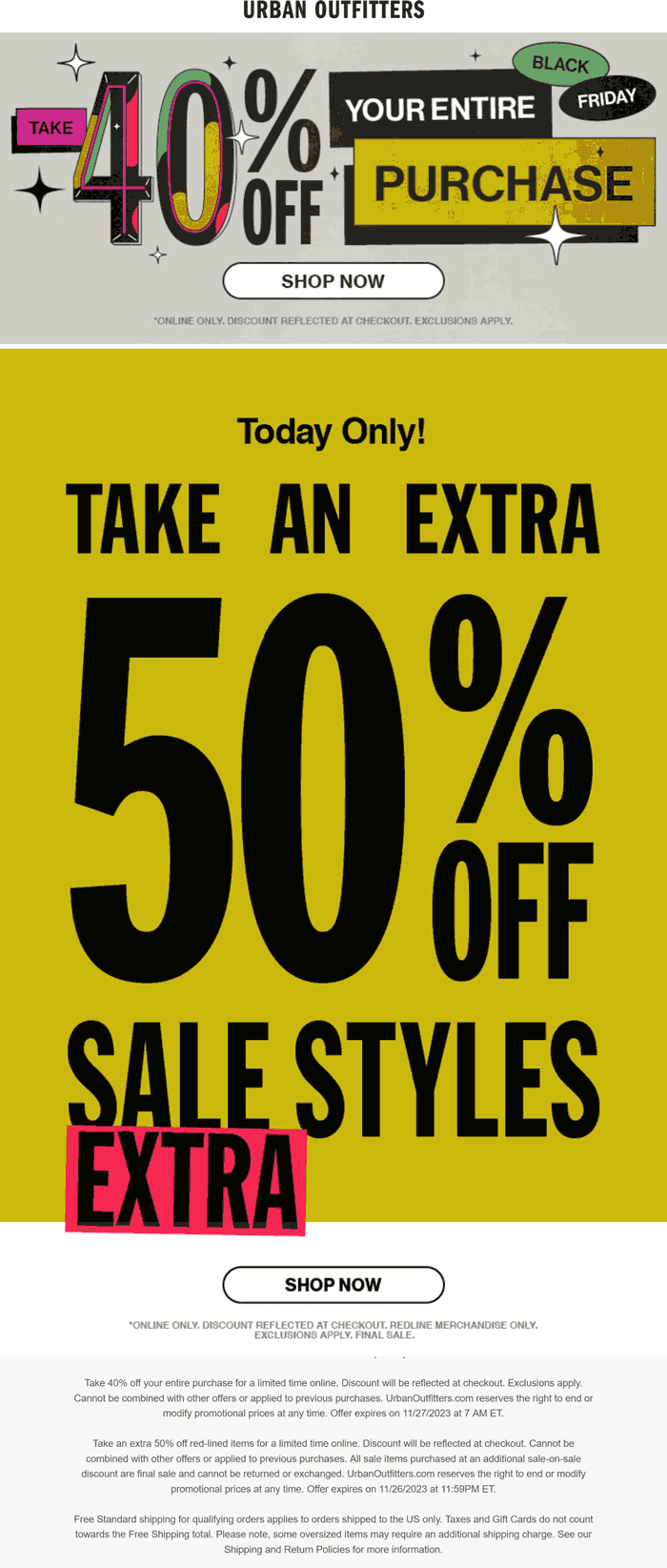 Extra 50% off sale items & 40% everything else today at Urban Outfitters #urbanoutfitters
