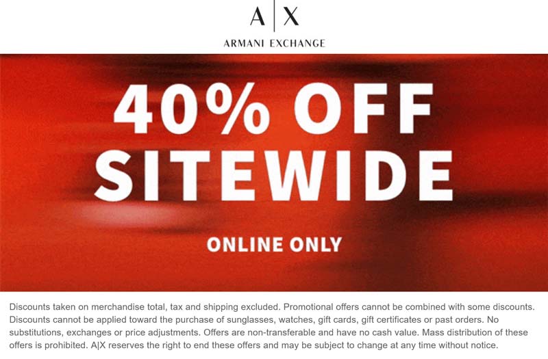 Armani Exchange stores Coupon  40% off everything online today at Armani Exchange #armaniexchange 