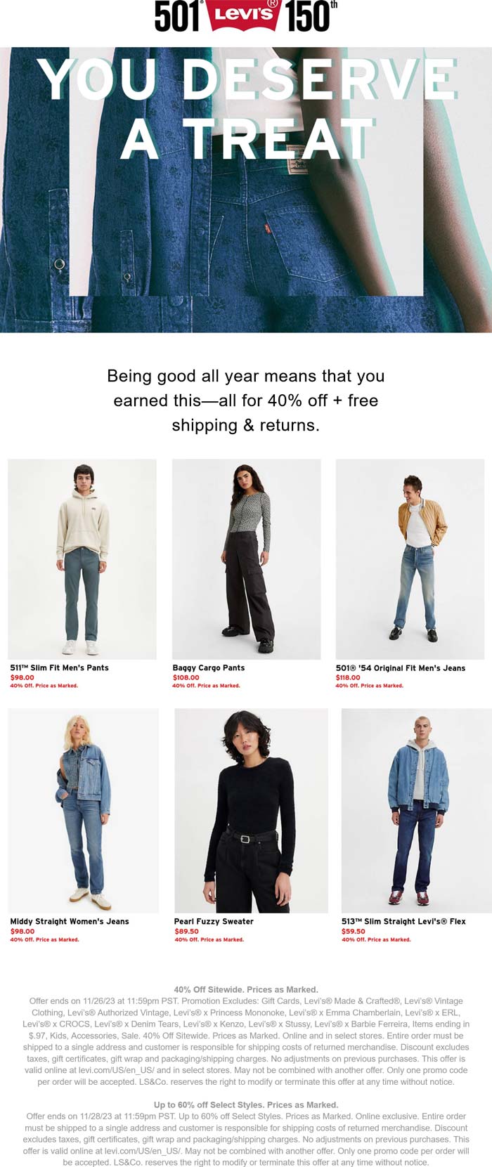 40% off everything online at Levis #levis The Coupons App®