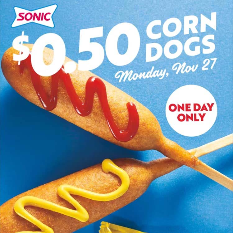 .50 cent corn dogs today at Sonic Drive-In restaurants #sonicdrivein